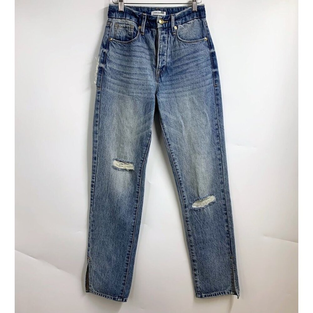 Good American Women's Good Boy Cotton High Rise Straight Distressed Jeans SZ 25